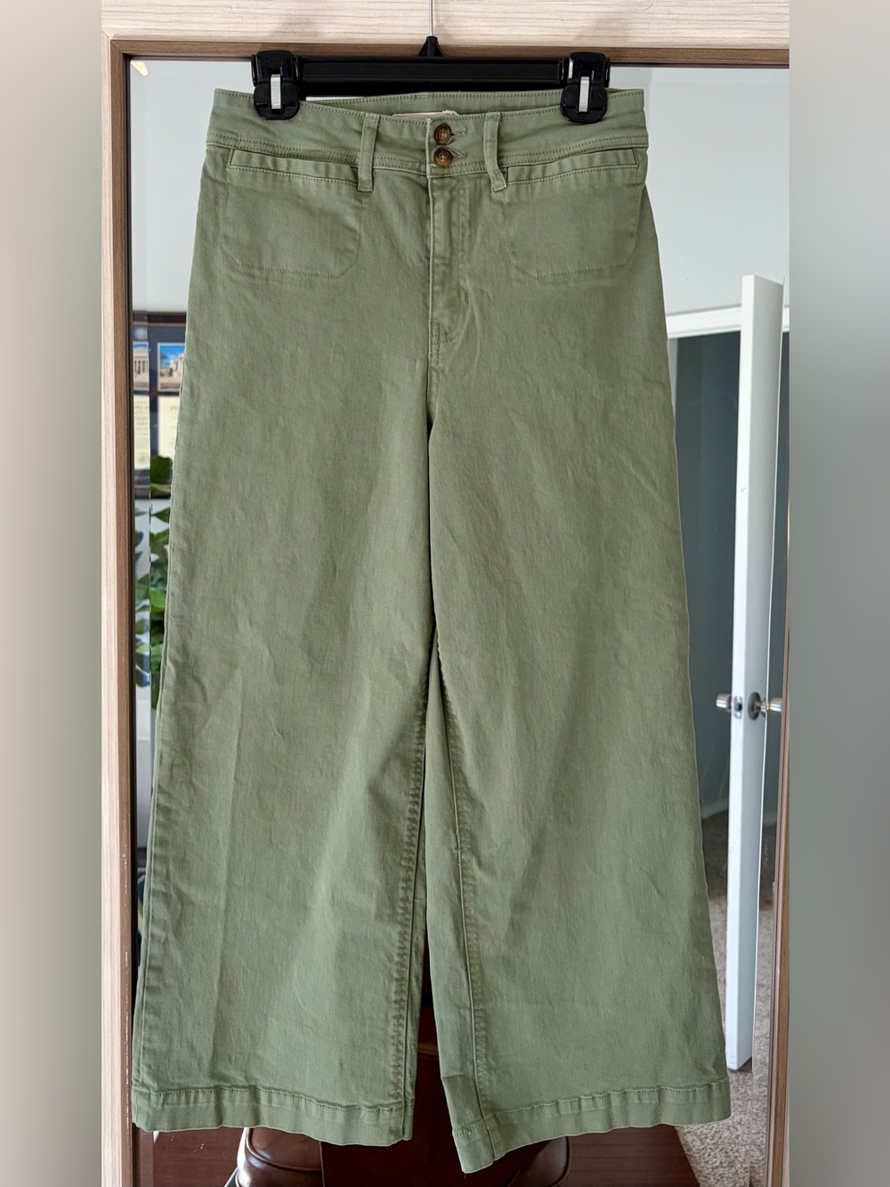 TGLA High-Rise Wide-Leg Cropped Jeans in sage or green wash size Small